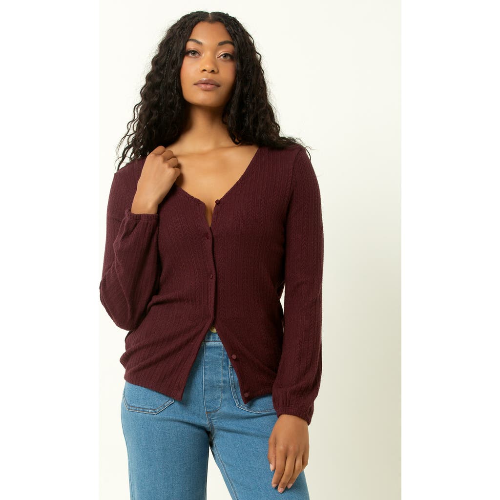 Single Stitch Cable Knit Cardigan In Burgundy