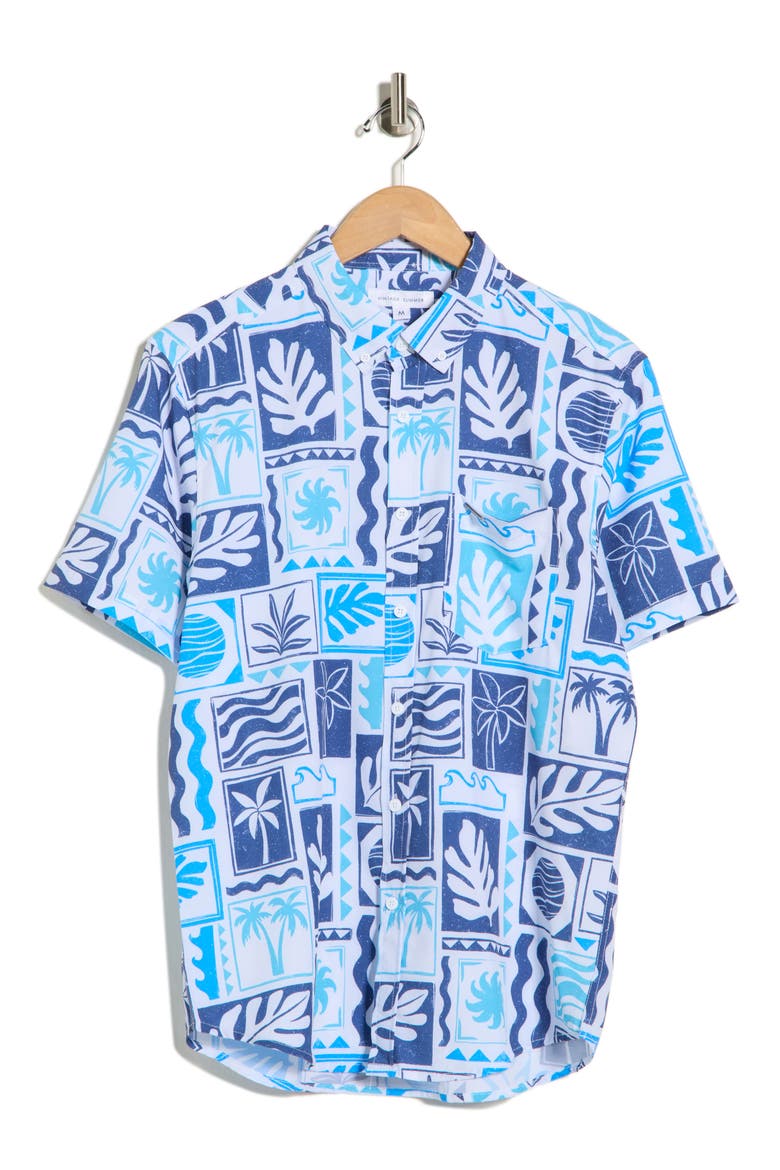 Printed 4-Way Stretch Button Down Shirt, Alternate, color, NAVY