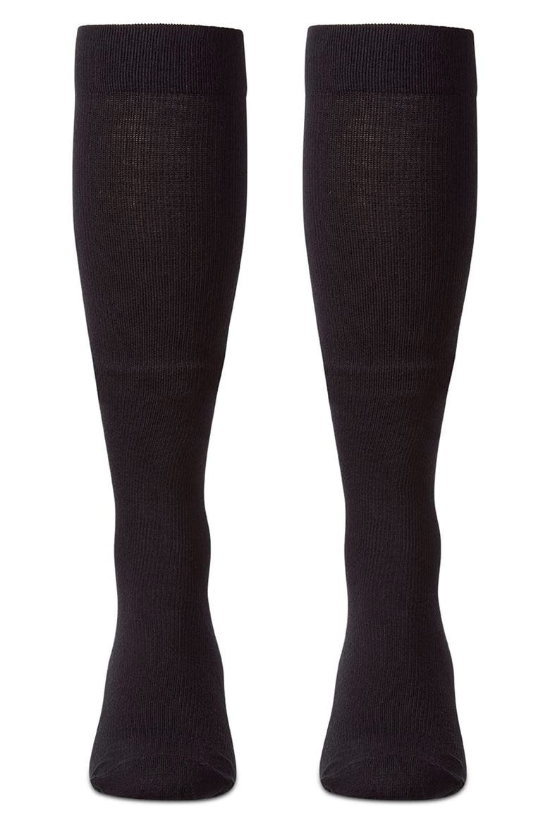 2-Pack Graduated Compression Cotton Blend Crew Socks, Alternate, color, BLACK-BLACK