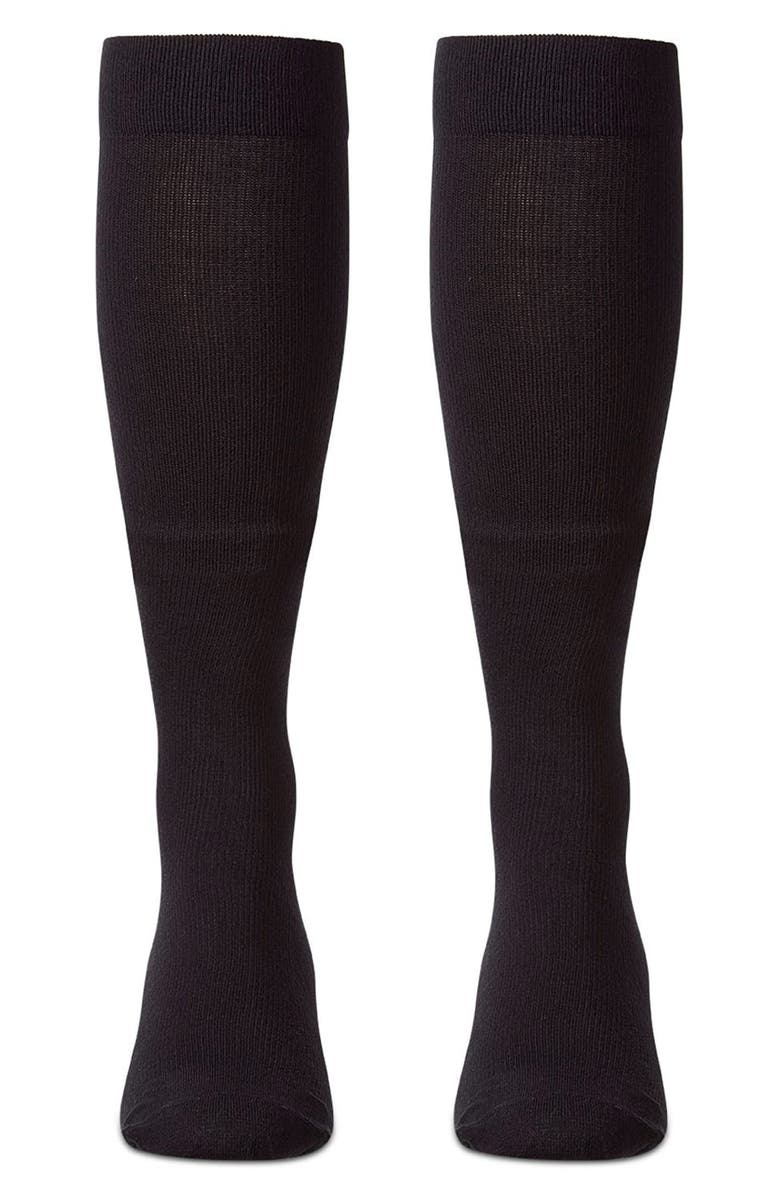 MeMoi 2-Pack Graduated Compression Cotton Blend Crew Socks, Alternate, color, Black-Black