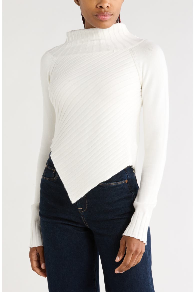 Ursula Asymmetric Hem Mock Neck Sweater, Main, color, WHITE