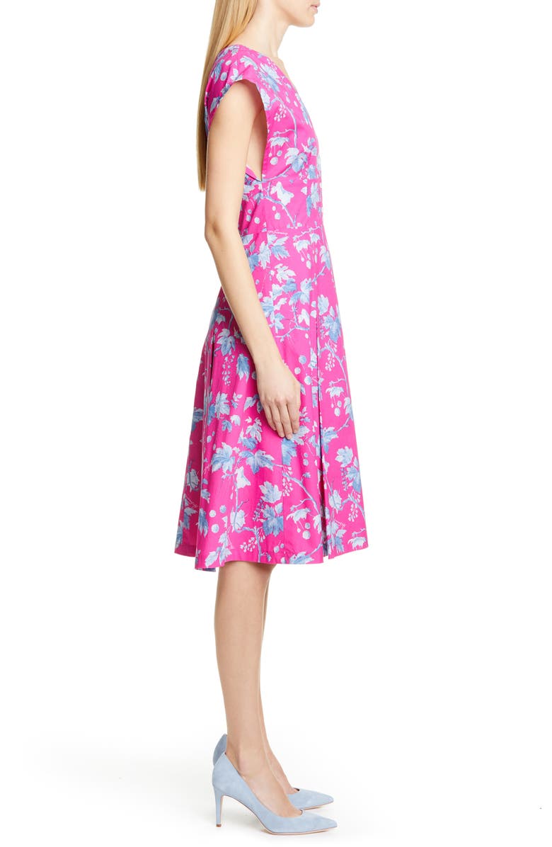 Carolina Herrera Leaf Print Stretch Cotton Dress, Alternate, color, 