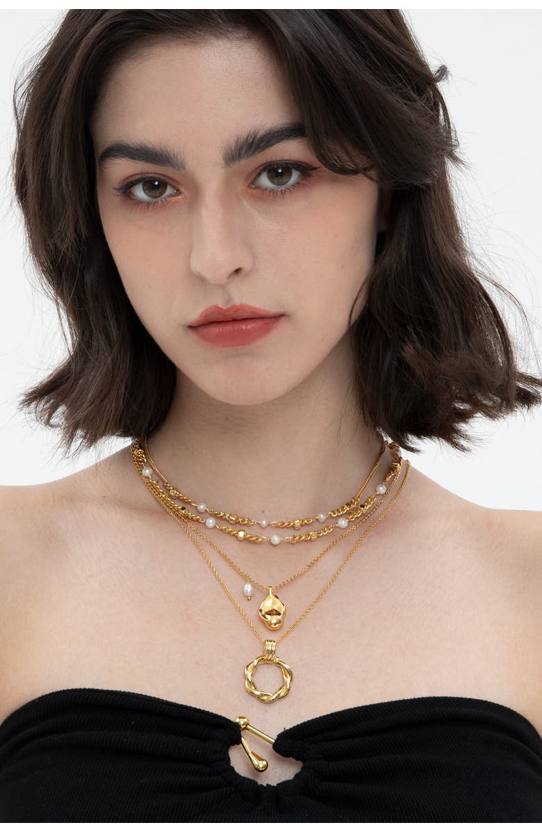 Classicharms Hexagon Bead Necklace With Freshwater Pearls, Alternate, color, Gold