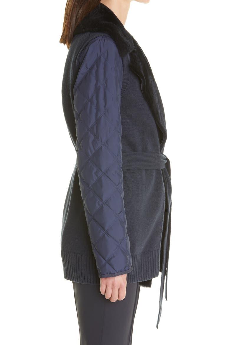 Genuine Shearling Trim Belted Vest, Alternate, color, INK