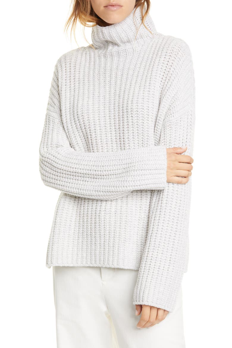 Lofty Wool Blend Funnel Neck Sweater, Main, color, LIGHT GREY