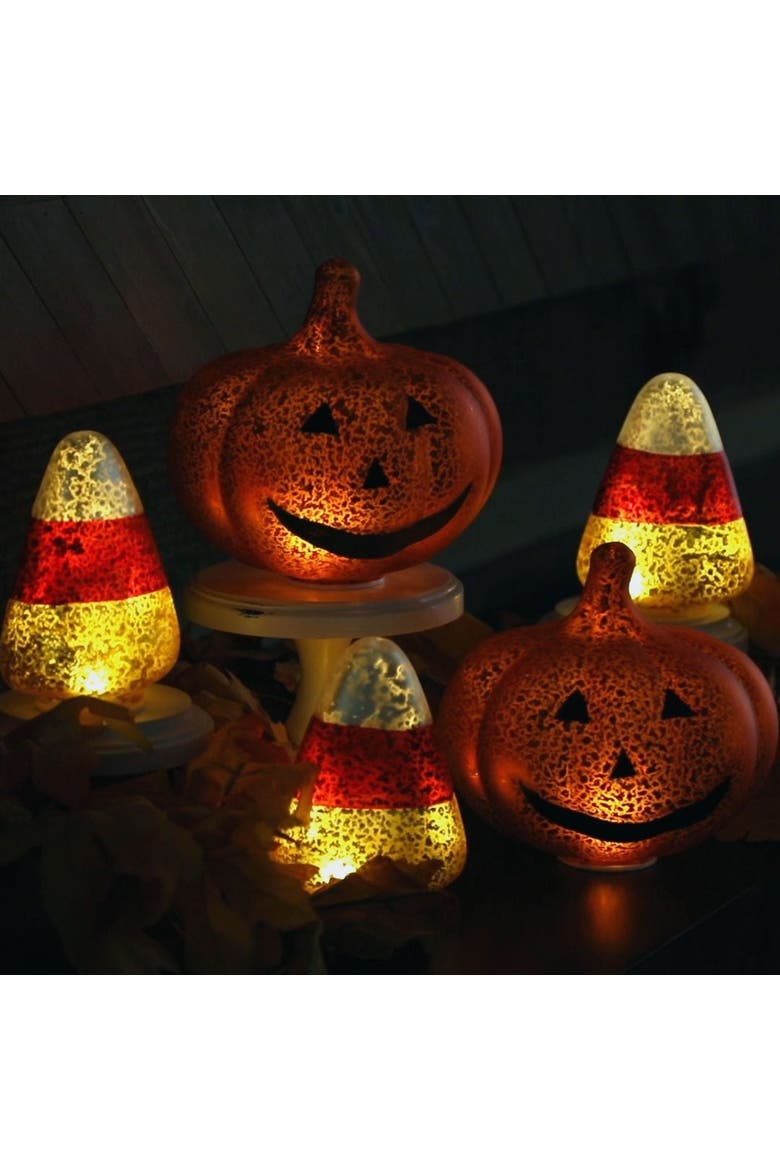 Set of 2 Mini Mercury Glass Jack-O-Lanterns, Alternate, color, Multicolor