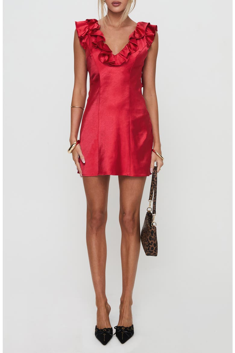 Butacup Ruffle Satin Minidress, Main, color, RED