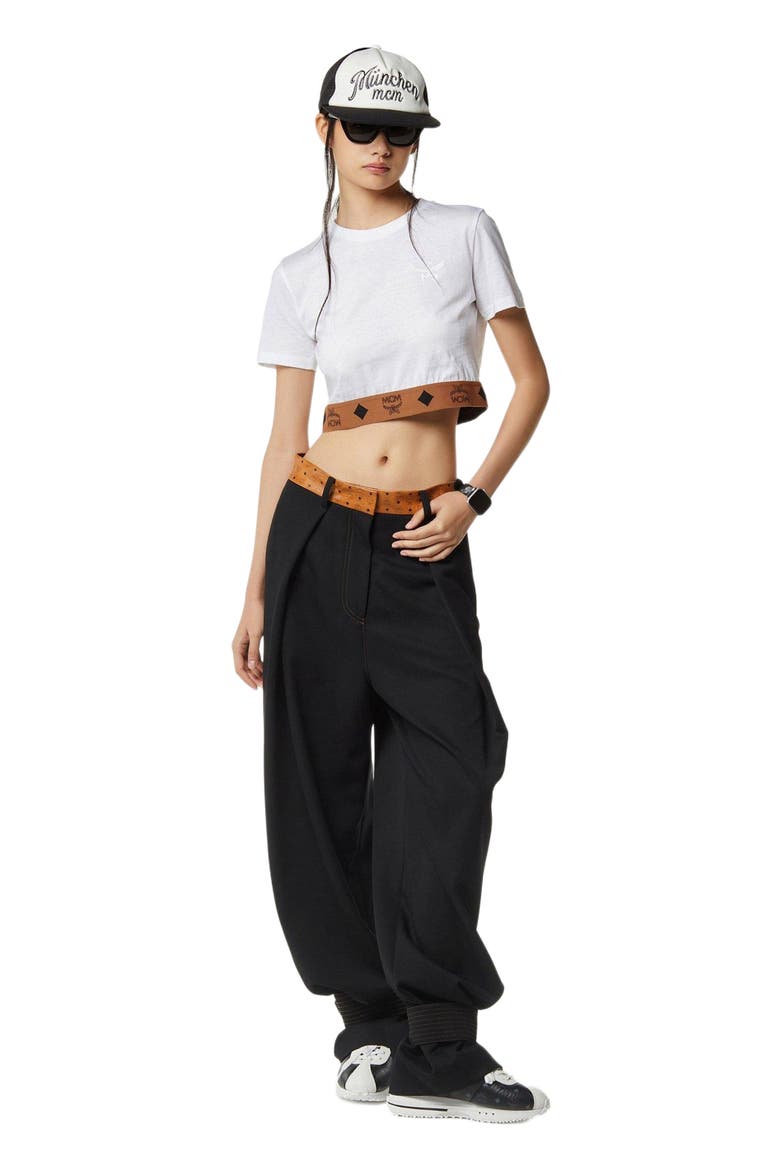 Monogram Cropped T-Shirt in Organic Cotton, Main, color, White