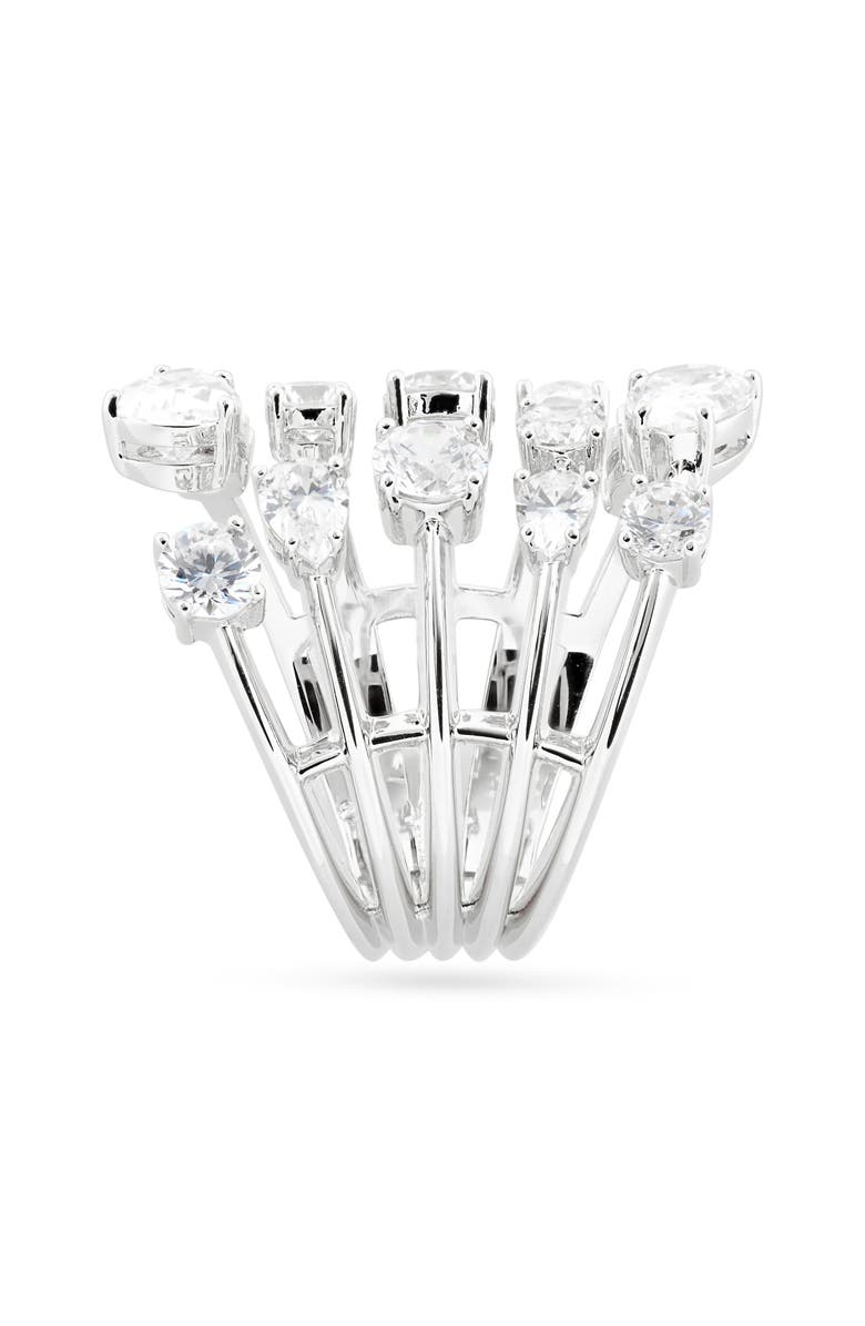 Nadri Hollywood Multi Row Cubic Zirconia Ring, Alternate, color, Rhodium