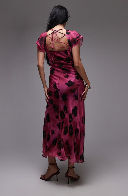 Topshop Lace Up Back Maxi Dress In Pink