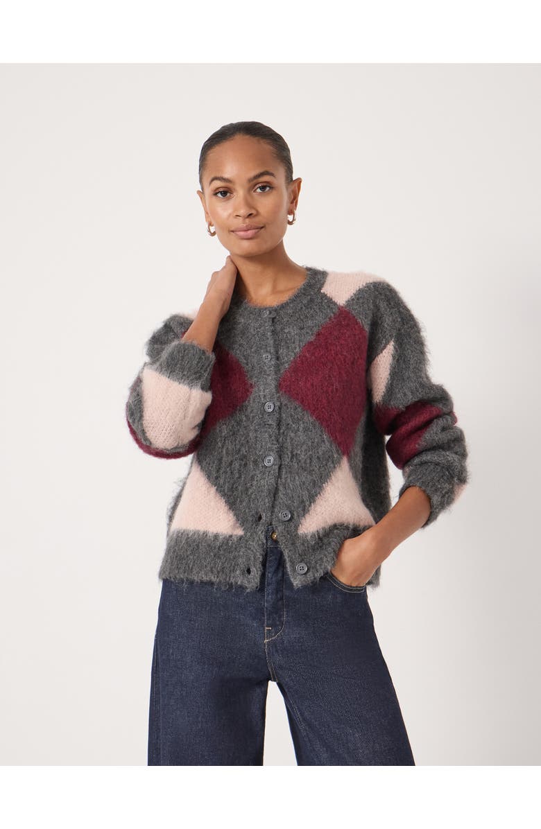 Hush Brushed Argyle Knitted Cardigan, Alternate, color, Charcoal Marl Mix