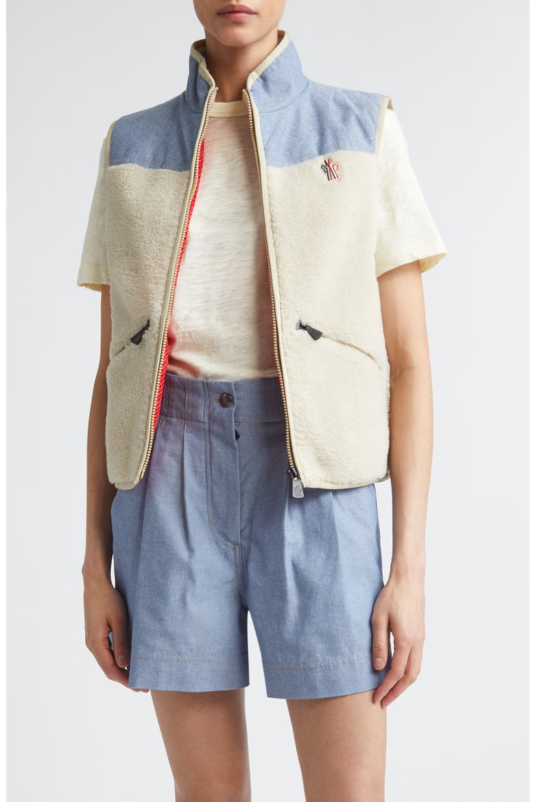 High Pile Fleece & Chambray Vest, Main, color, OYSTER GRAY