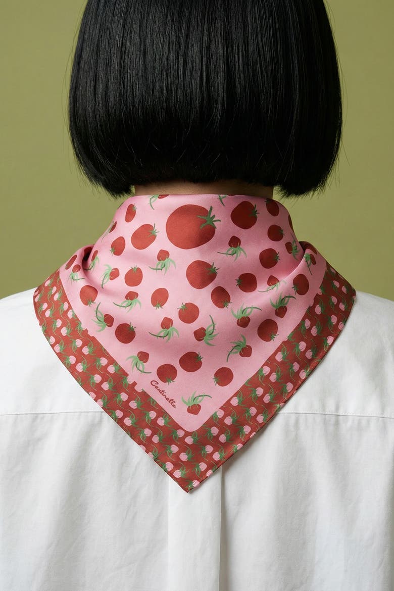 Tomatoes  Cotton Silk Bandana, Alternate, color, Red