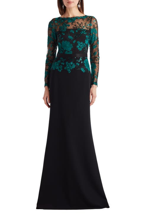 Floral Lace Embroidery Long Sleeve Gown