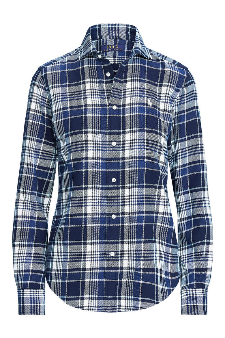 Slim Fit Plaid Cotton Button-Up Shirt, Alternate, color, NAVY/ BLUE MULTI PLAID