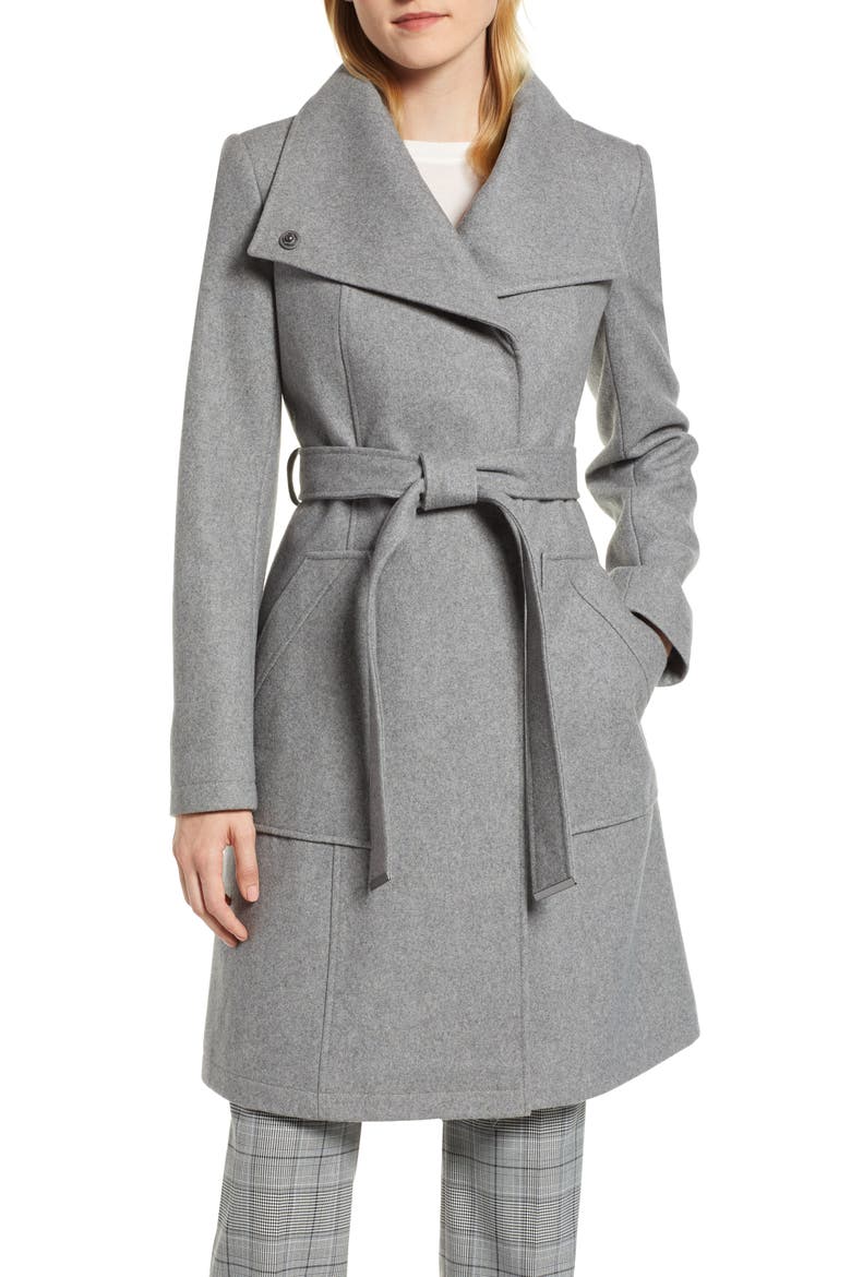 Belted Wool Blend Coat, Main, color, GREY