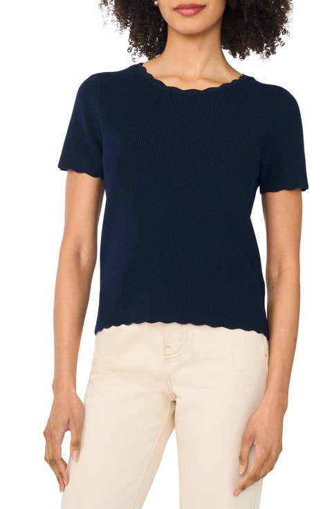 Scallop Rib Short Sleeve Knit Top