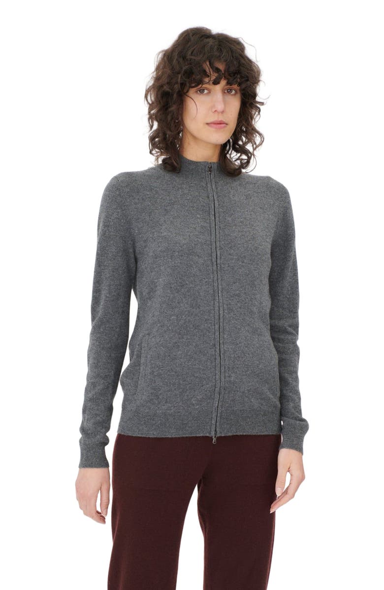 GOBI Mongolian Cashmere Essential Cashmere Full-Zip Cardigan, Main, color, Plum Kitten