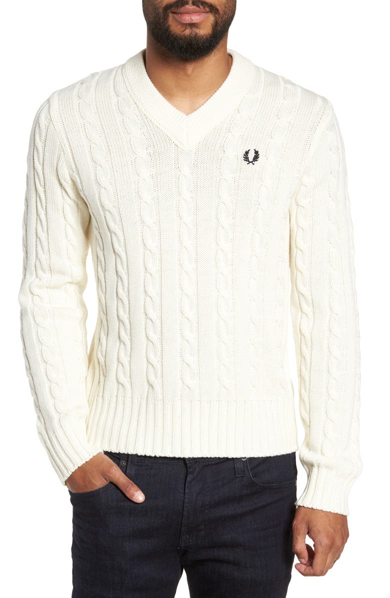 Fred Perry Wool Blend Cable Knit Sweater, Main, color, 