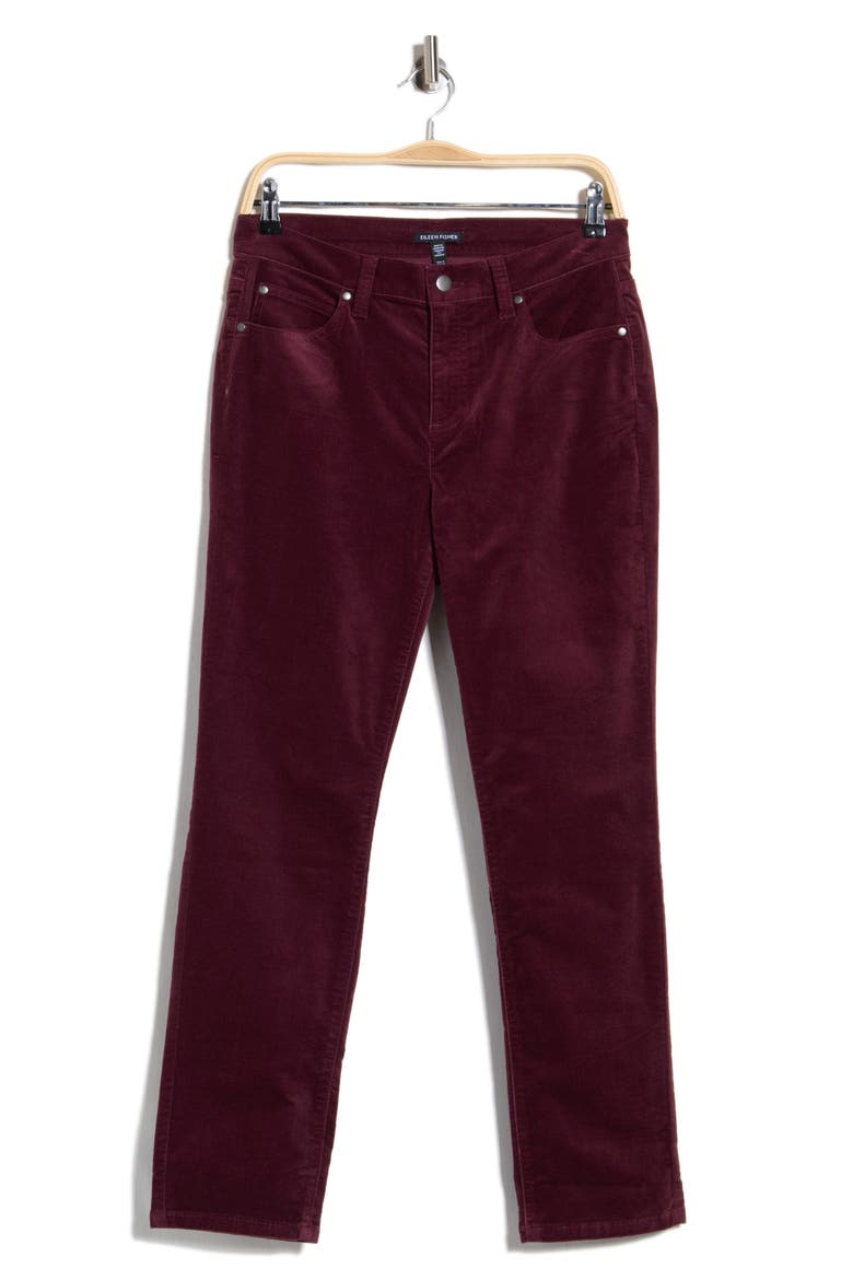 High Waist Ankle Slim Corduroy Pants, Main, color, WINE