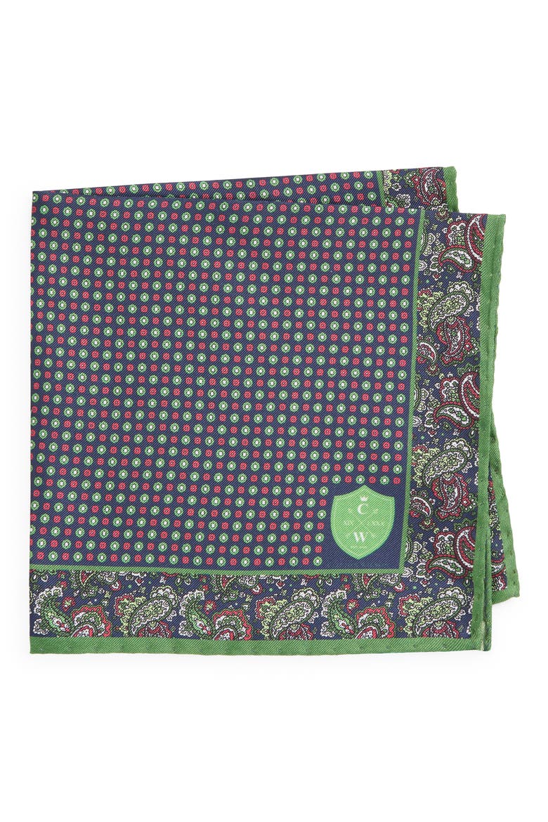 Paisley Silk Pocket Square, Main, color, GREEN