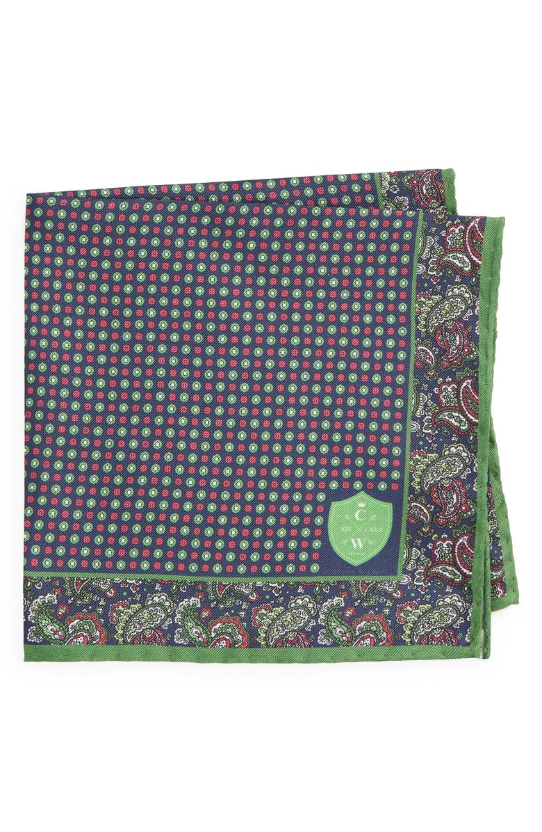 CLIFTON WILSON Paisley Silk Pocket Square, Main, color, Green