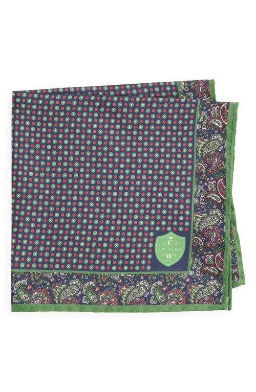 CLIFTON WILSON Paisley Silk Pocket Square in Green 