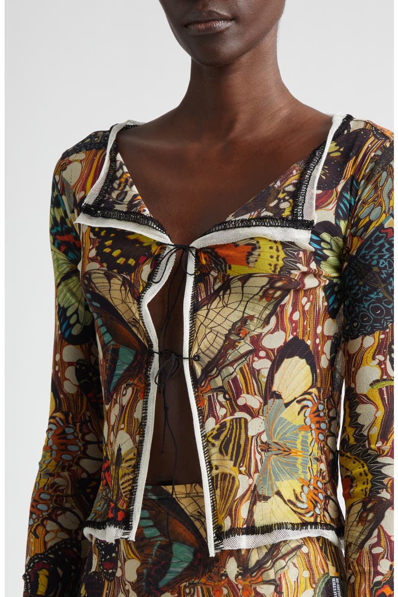 Re-Edition Butterfly Print Mesh Cardigan, Alternate, color, YELLOW/ MULTICOLOR