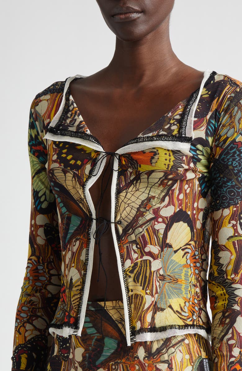 Jean Paul Gaultier Re-Edition Butterfly Print Mesh Cardigan, Alternate, color, Yellow/ Multicolor