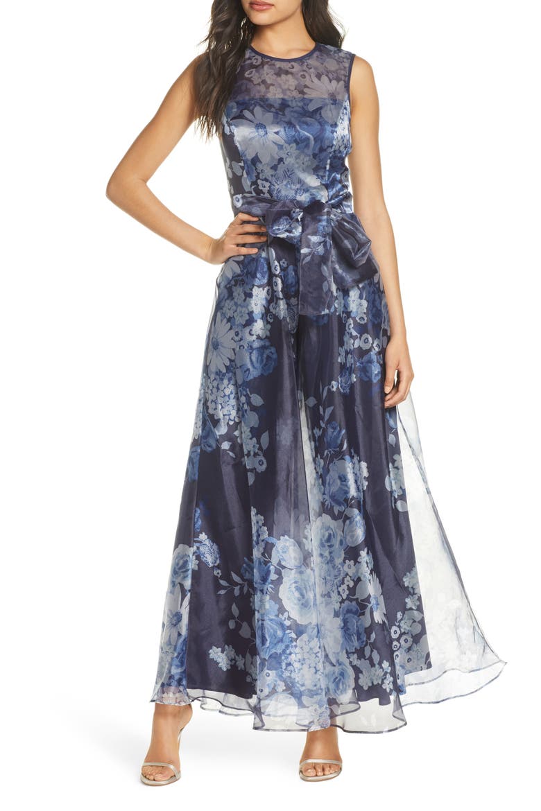 Floral Organza Jumpsuit, Main, color, NAVY MULTI