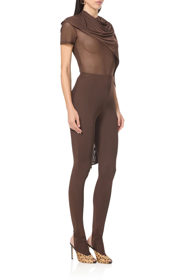 Fiona Asymmetrical Scarf Detail Mesh Top, Alternate, color, ESPRESSO