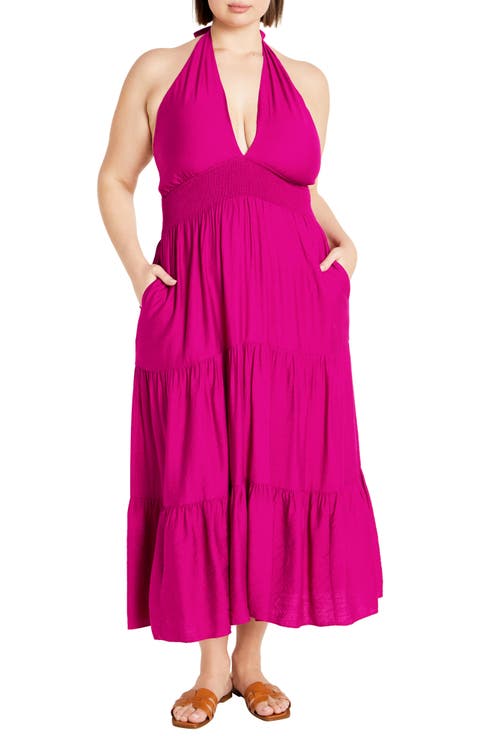 Dallas Tiered Halter Midi Dress (Plus)