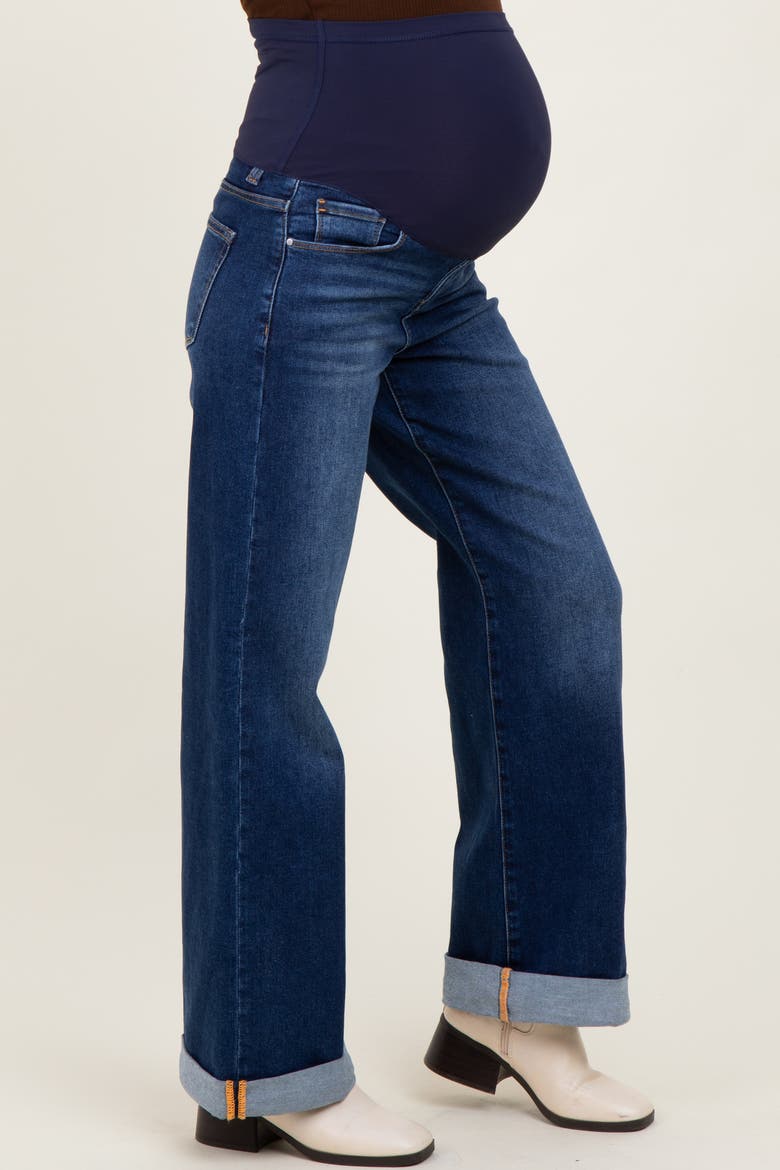 High Rise Wide Leg Cuffed Maternity Jeans, Alternate, color, Navy Blue