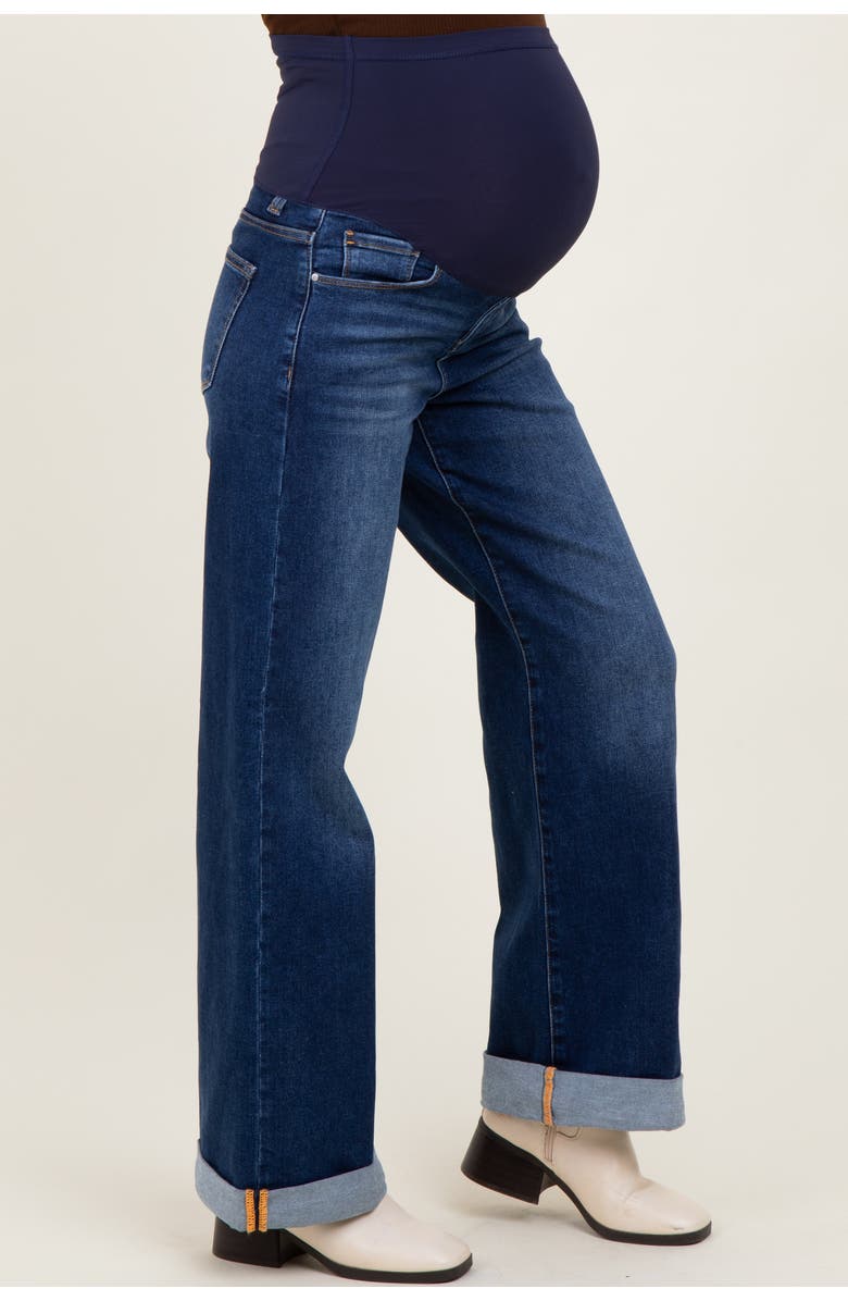 PinkBlush High Rise Wide Leg Cuffed Maternity Jeans, Alternate, color, Navy Blue