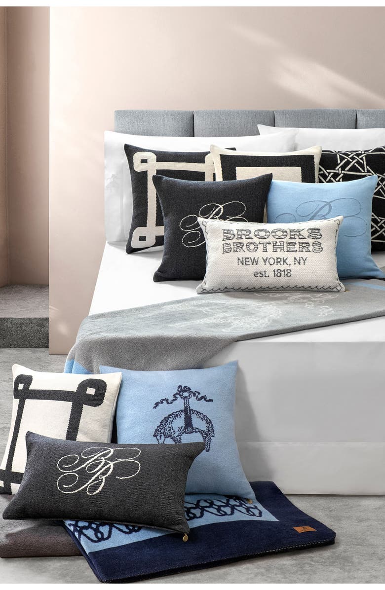 Brooks Brothers Est. 1818 Logo Cotton Throw Pillow, Alternate, color, White