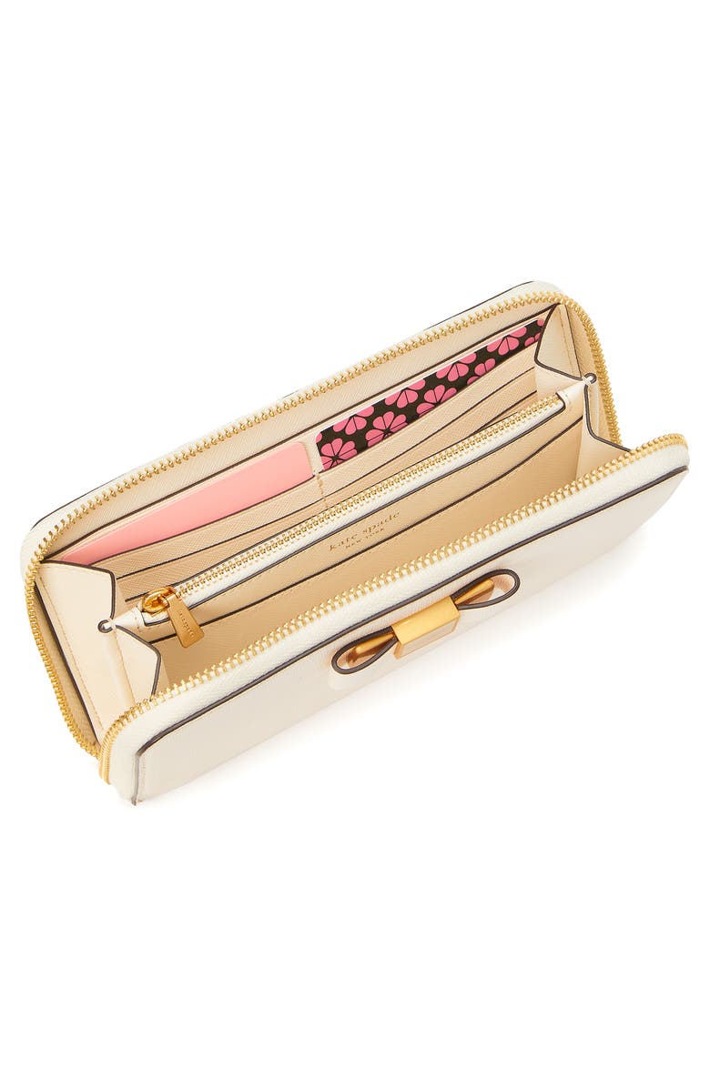 Kate Spade New York morgan embellished bow saffiano leather wallet, Alternate, color, Parchment.