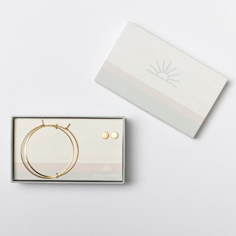 Gold Geometric Circle Earring Set Burnished Brass Gold