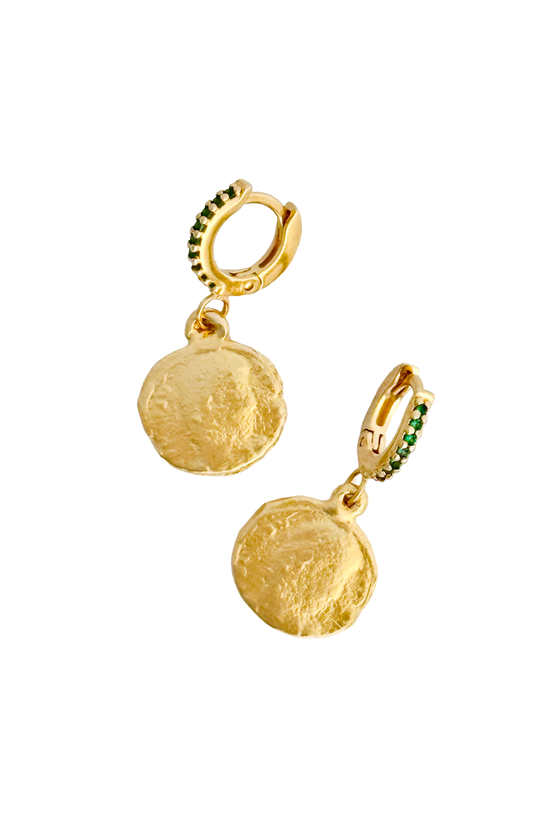 Emerald and Coin Huggies, Alternate, color, 18K Gold Vermeil