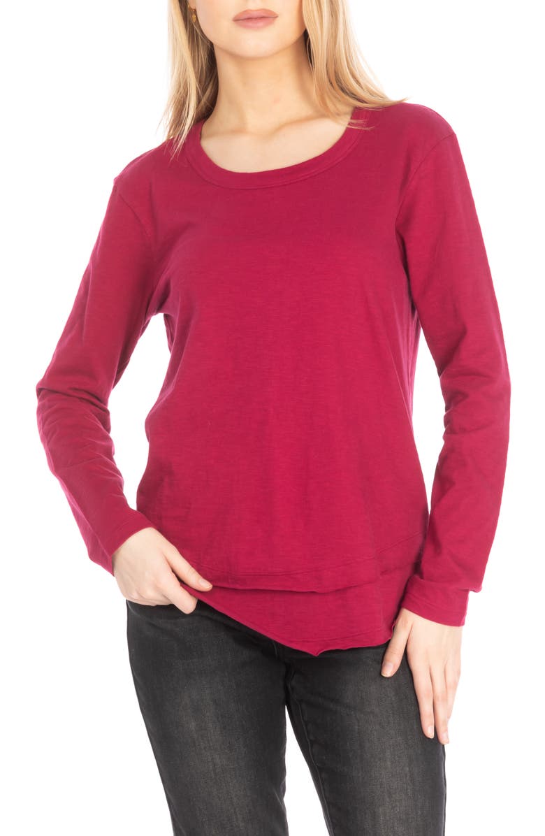 APNY Layered Hem Cotton Slub Top, Main, color, Winter Berry