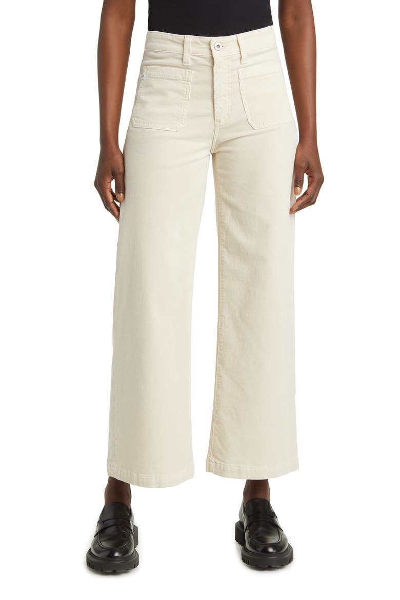 Kassie Patch Pocket High Waist Ankle Wide Leg Corduroy Pants, Main, color, SULFUR CREAM FR