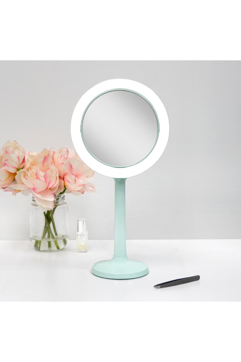 Hudson Lighted Makeup Mirror with 8X/1X Magnifications & Suction Cup, Alternate, color, Seafoam