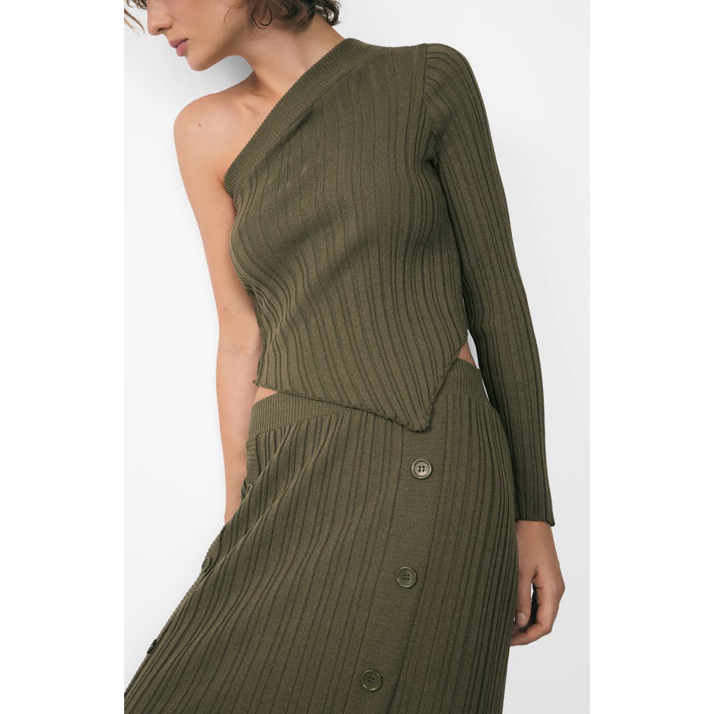 MANGO MANGO ASYMMETRIC ONE-SHOULDER RIB SWEATER