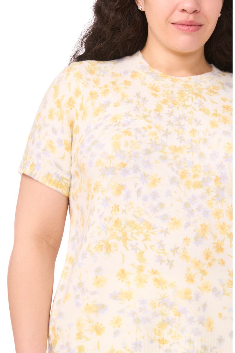 Floral Print Short Sleeve Sweater, Alternate, color, NEW IVORY