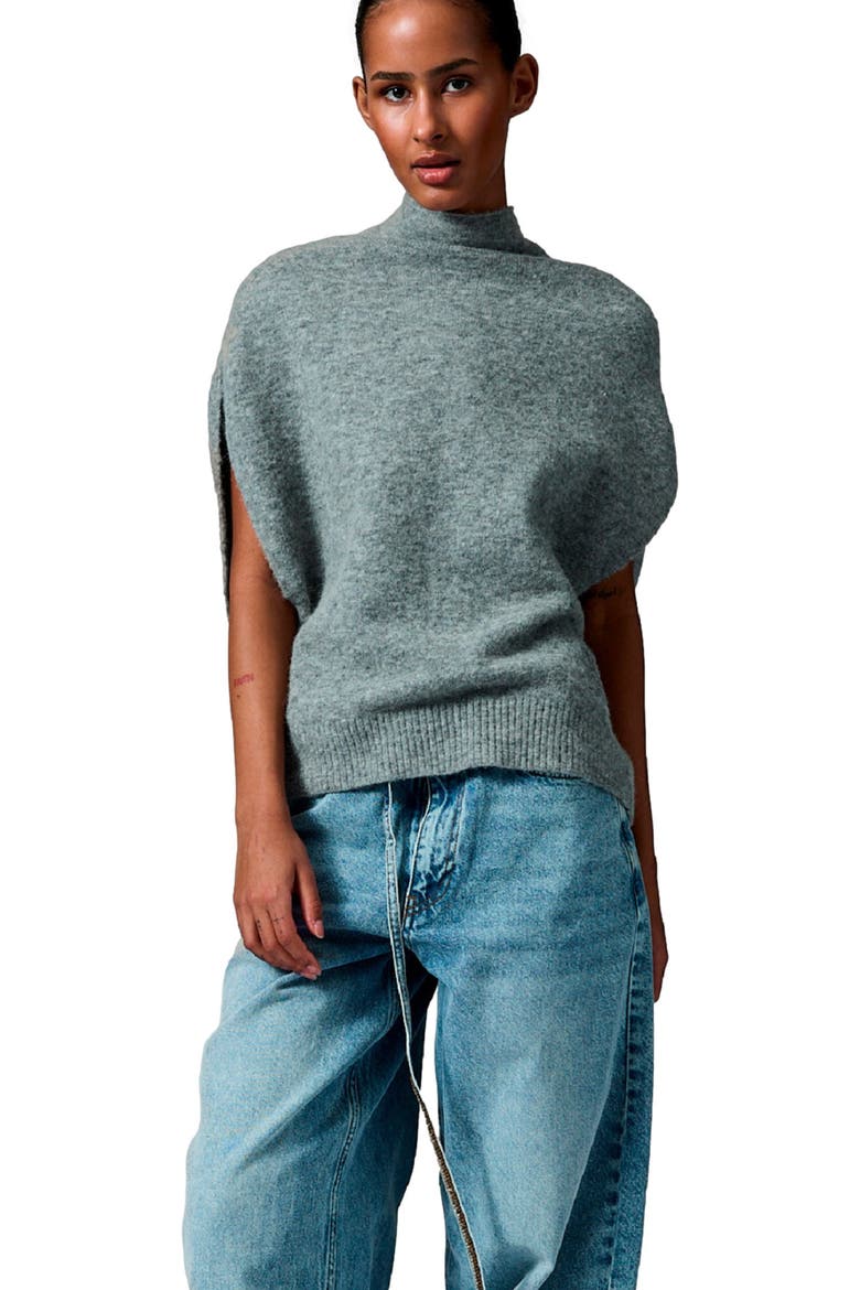 Frodie Mock Neck Draped Vest, Alternate, color, Grey Melange