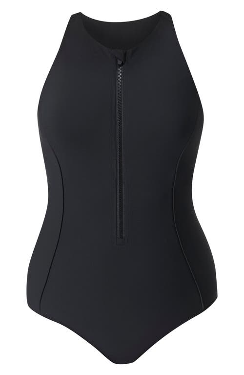 Shop Sweaty Betty Tide Zip Through One-piece Swimsuit In Black