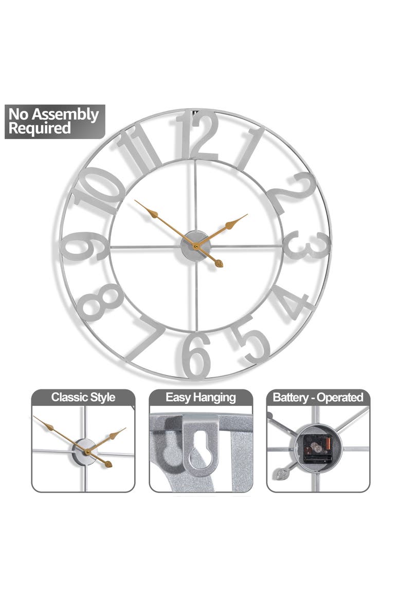 32 Inch Large Wall Clock, Alternate, color, SILVER