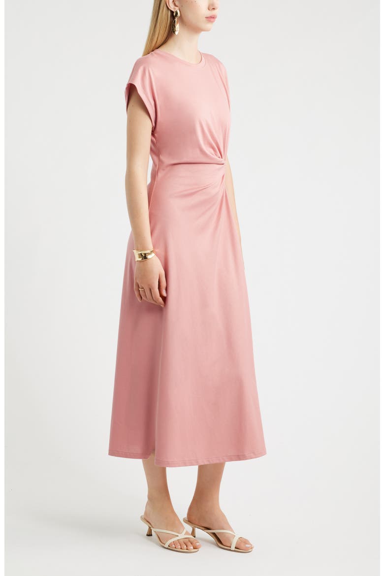 Crew Neck Side Twist Midi T-Shirt Dress, Alternate, color, PINK COMPACT
