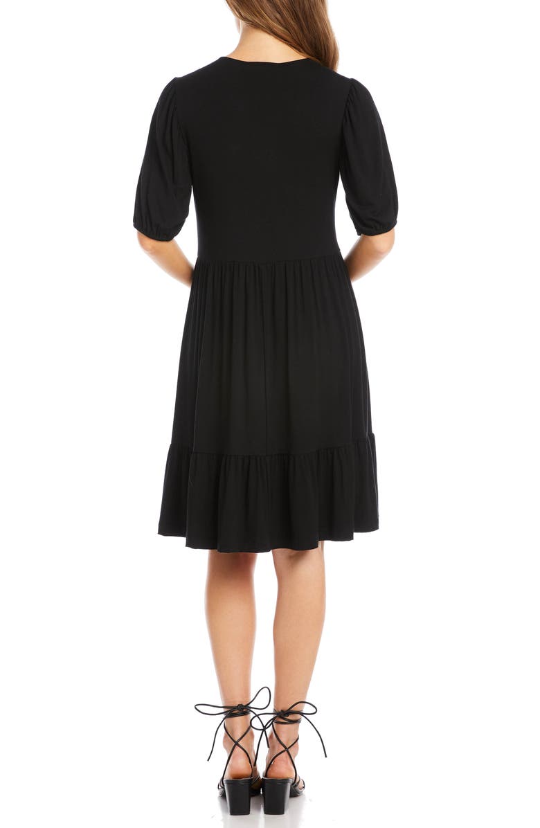 Karen Kane Tiered Puff Sleeve A-Line Dress, Alternate, color, Black