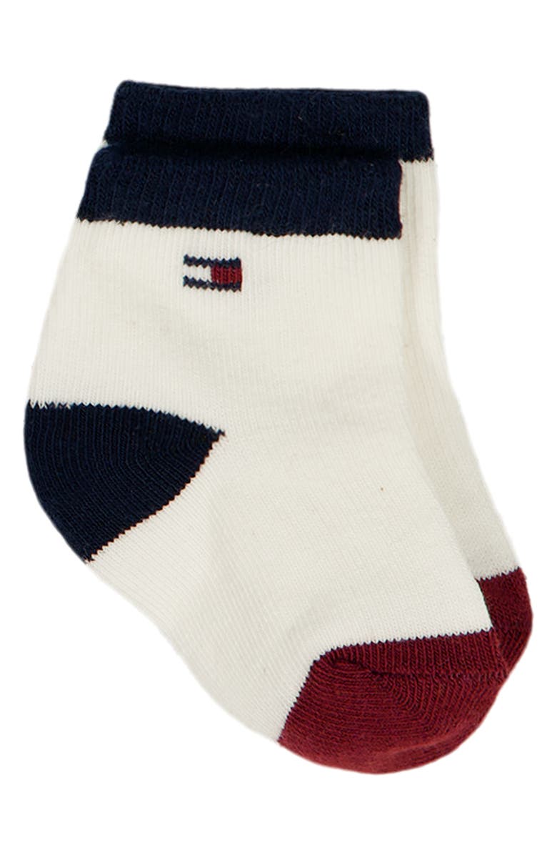 Tommy Hilfiger Colorblock Bodysuit, Pull-On Pants & Socks Set, Alternate, color, Grey