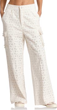 Avec Les Filles Fringe Trim High Waist Wide Leg Cargo Pants